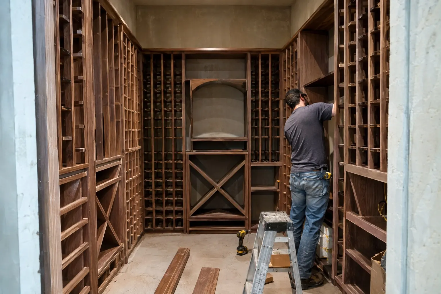 Carpenter building a custom wine room
